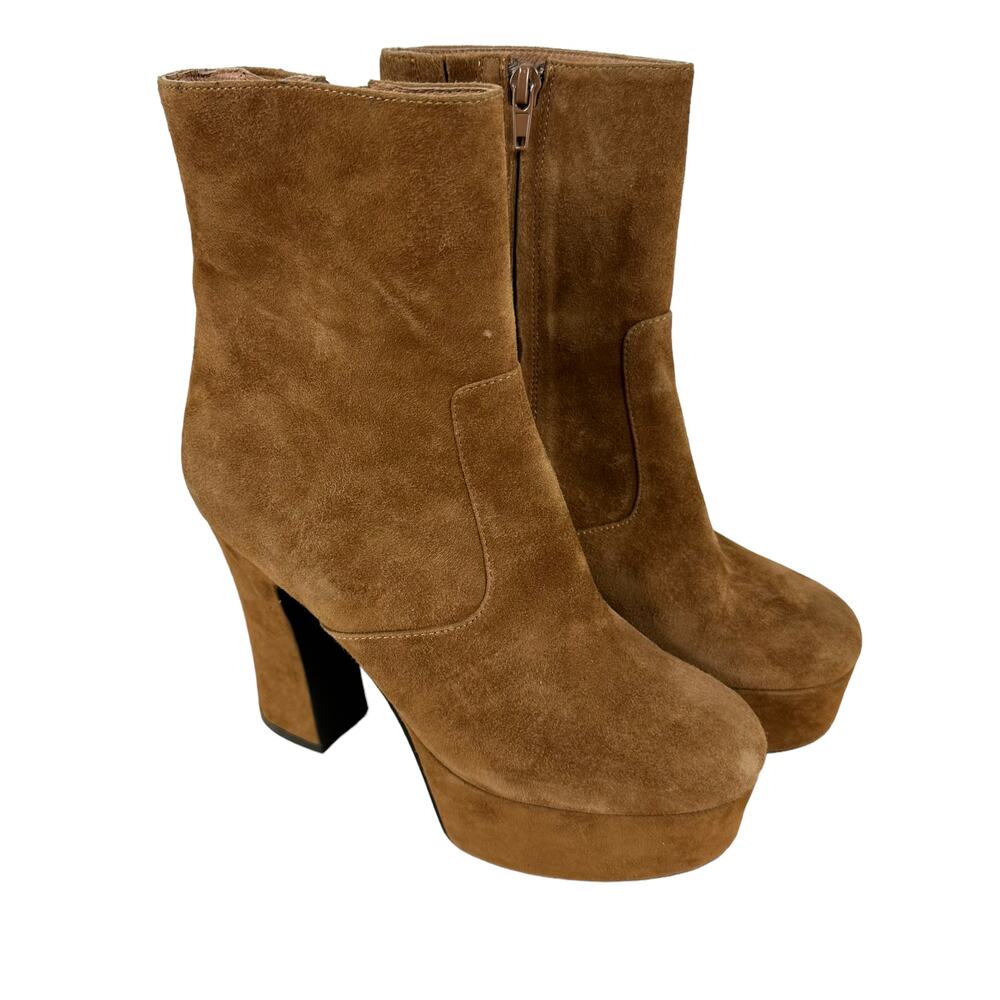 Jeffrey Campbell NWOB Platform Brat-Z Boot Tan Suede Size 6.5 Chunk Heel Leather
